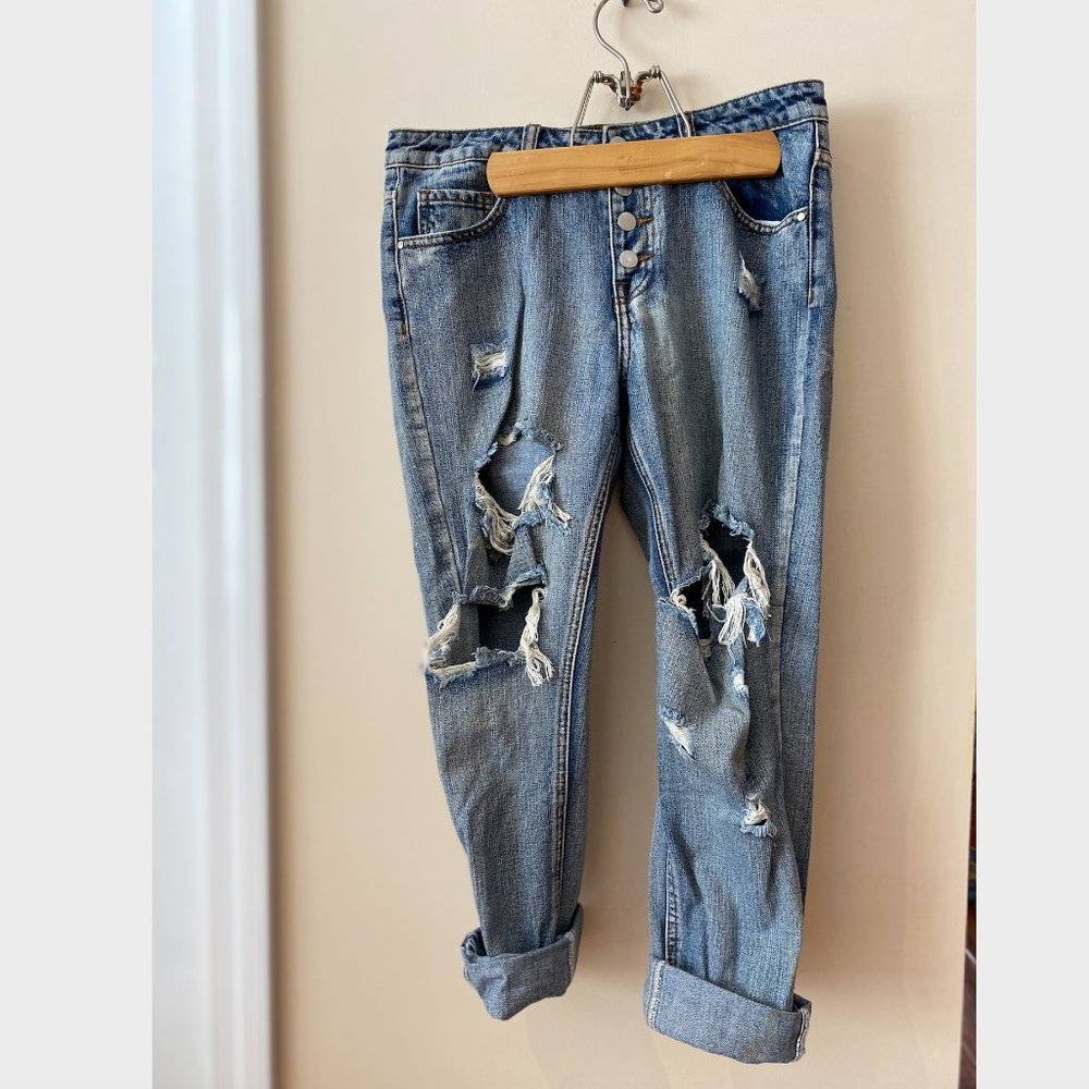Vintage Wash Denim Girlfriend Jeans